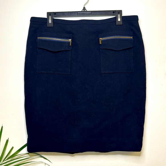 J crew - the pencil skirt - navy blue wool pencil skirt w pockets size 12 - Picture 1 of 9